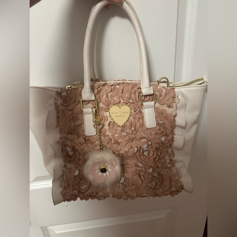 Betsey Johnson Pink and Cream Tote Bag with Elegant Design
